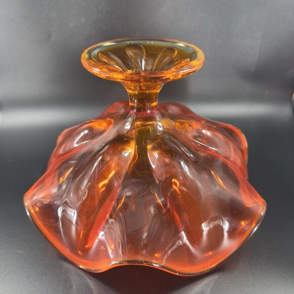 MCM Viking Glass Epic Line Footed Compote Dish Bowl Six Pedal Persimmon Glass - Picture 15 of 16